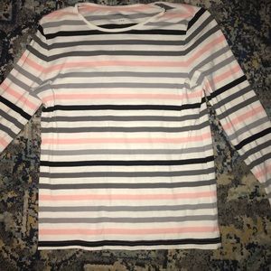 White, Pink, Black and Gray Stripped T Shirt